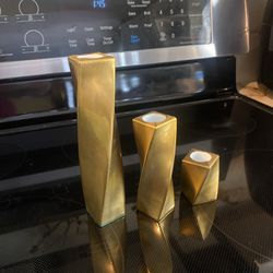 3 PCS Home Ceramic Candleholder Gold Color Decor Mini Desktop Decorative