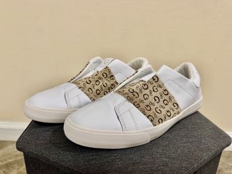 Guess Women's White & Monogram Logo Slip-On Sneakers — Size 11M