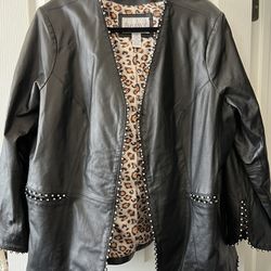 Roamans Leather Rhrinestone Trim Jacket