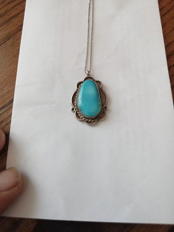 Vintage Native Blue turquoise pendant necklace.