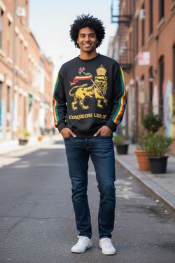 Lion of Judah Pullover Rasta Black Long Sleeve Sz XL EUC