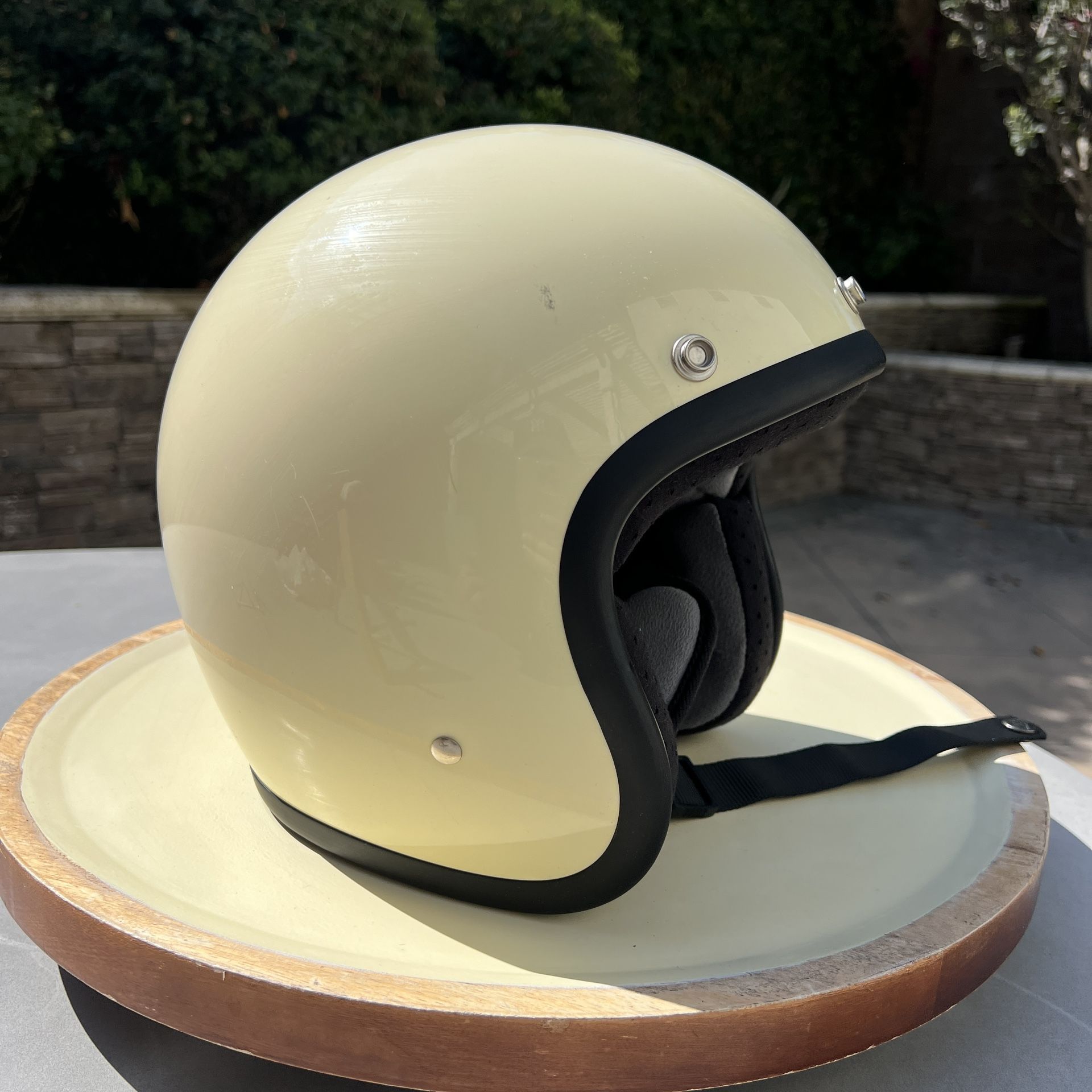 Vintage Biltwell Bonanza Open Face Motorcycle Helmet Gloss White Size L