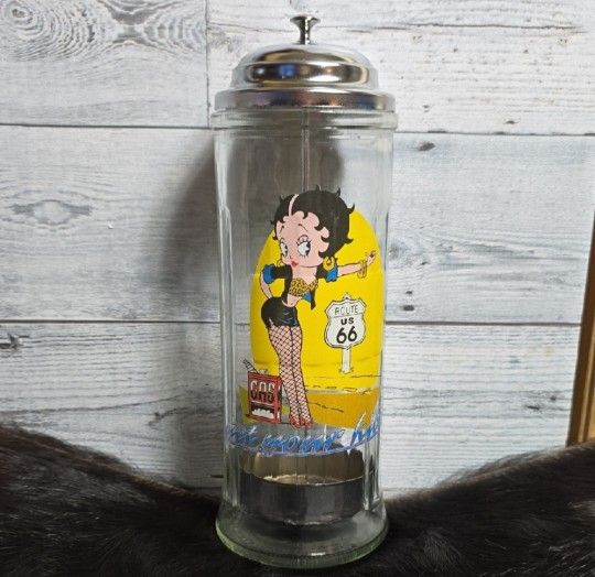 Vintage Betty Boop Route 66 Old Fashion Glass Straw Holder
