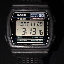 VTG Rare Casio W-R50 520 DB 20W Tele Memo 20 Data Bank Digital Watch Japan Works