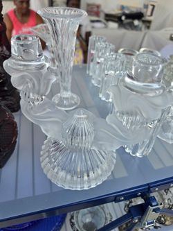 Crystal Glass Candelabra with Frosted Detail