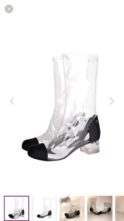 Chanel Vintage Spring Summer 2018 Transparent Black Toe Cap Lucite Heel Boots 38