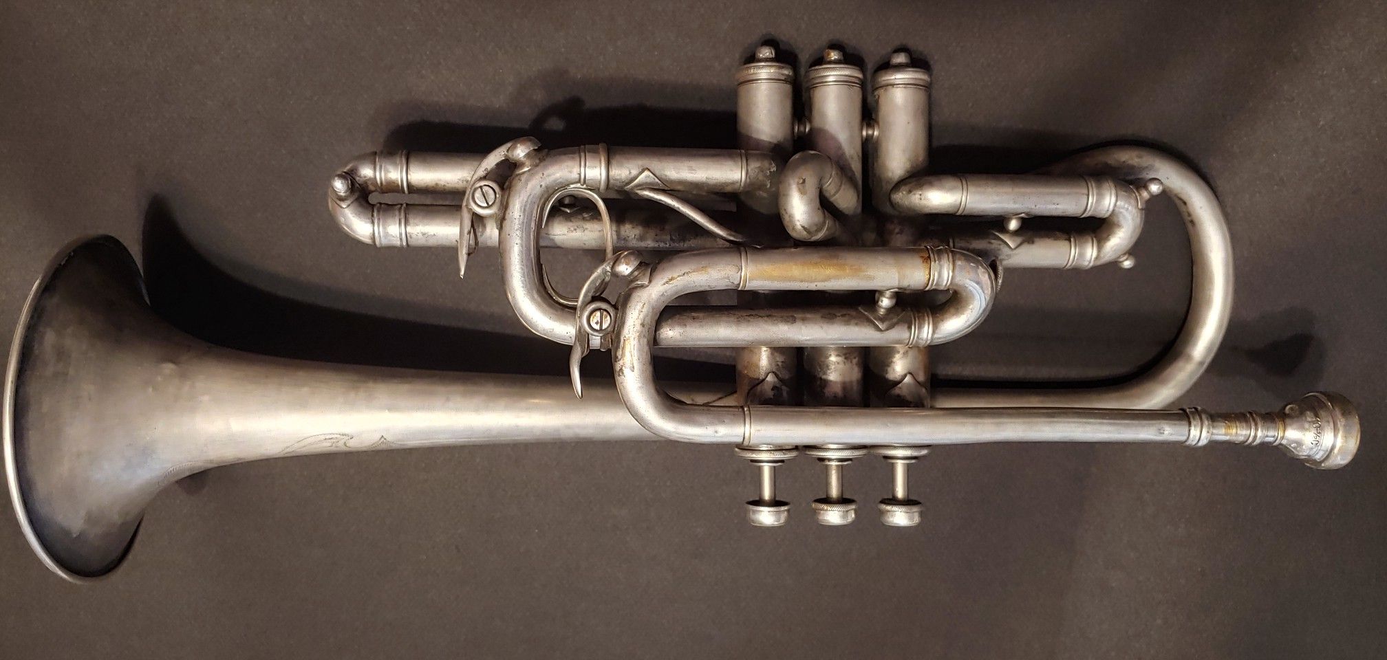 Very old classic 1910 York Trumpet with some engravings.