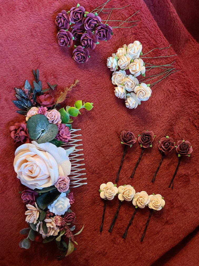 Flower Pins And Hair Comb (weddings/bridal/birthday, Etc) 