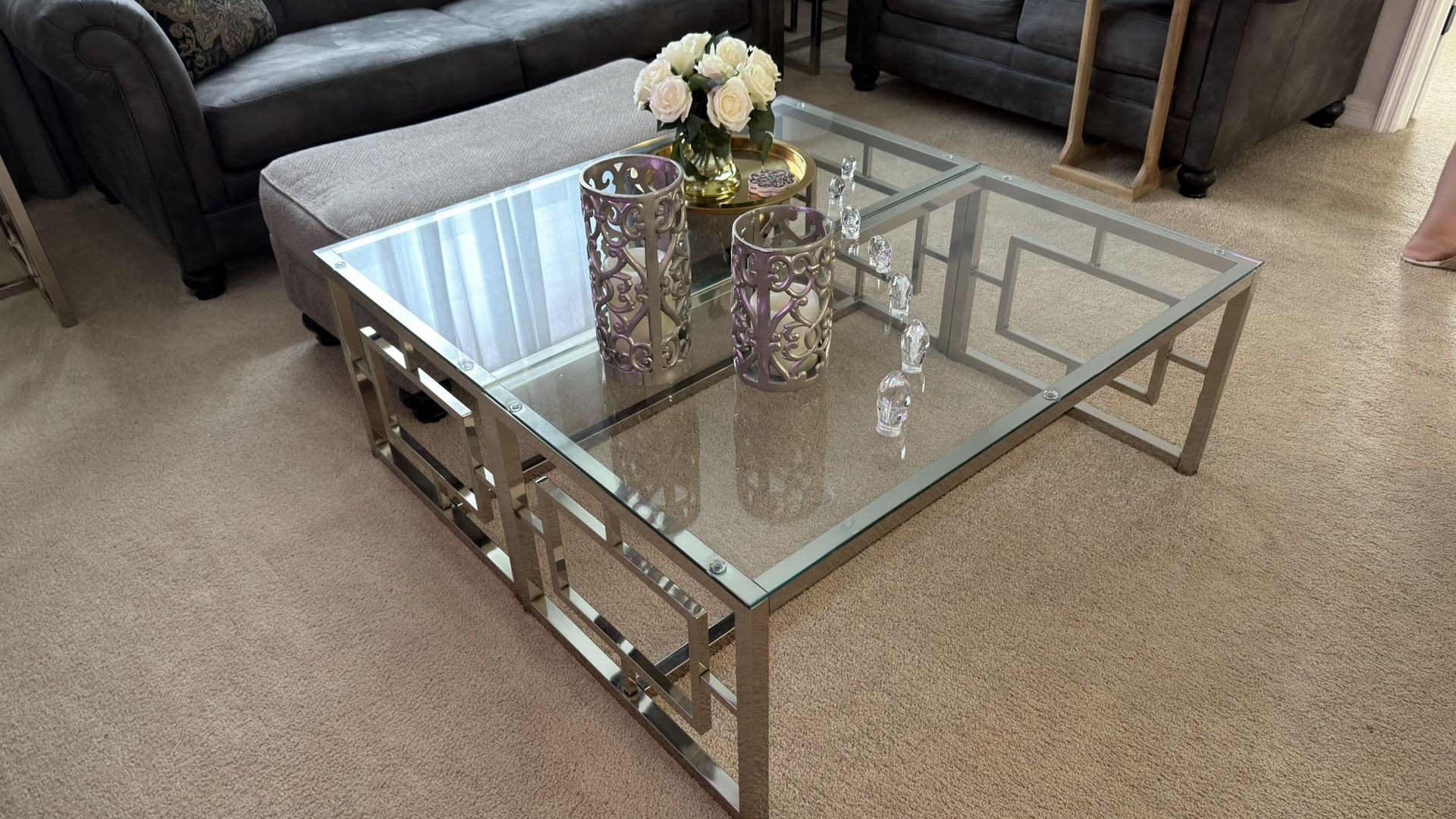 Glass Coffee Table Set with 2 side Tables