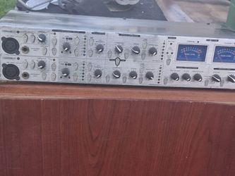 This is a Focusrite Platinum TwinTrak Pro dual-channel strip, featuring a silver faceplate and numerous knobs for preamp https://offerup.com/redirect/