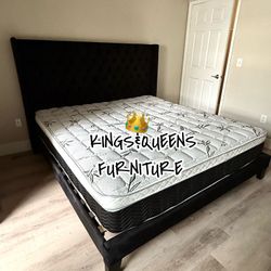 New King Bed Frame With Mattress 
