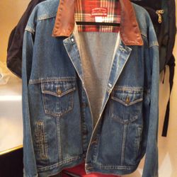Marlboro Jean Jacket Genuine Leather Collar Extra Large