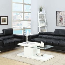 Brand New Black Faux Leather Modern 83" Sofa + 61" Loveseat 2PCs Set