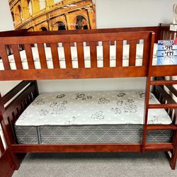 MLK Special Sale😱Beautiful Chocolate Wood Bunk Bed With 2 Twin Mattress✅Amazing Deal Only $499✅