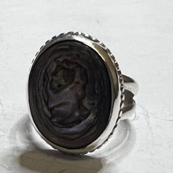 Silver Ring With Marble Stone Size 4 1/2