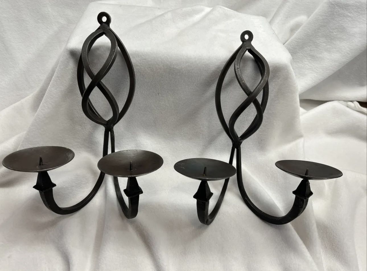 Set of Double Wrought Iron Spiral Wall Scones Candle Holders