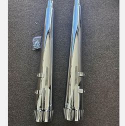 2017-2025 New Chrome/Black 4" Megaphone Slip-On Mufflers Exhaust Fit For Harley Touring