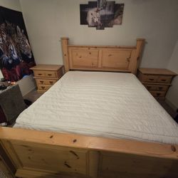 Wooden King Bed frame With 2 Large Nightstands 