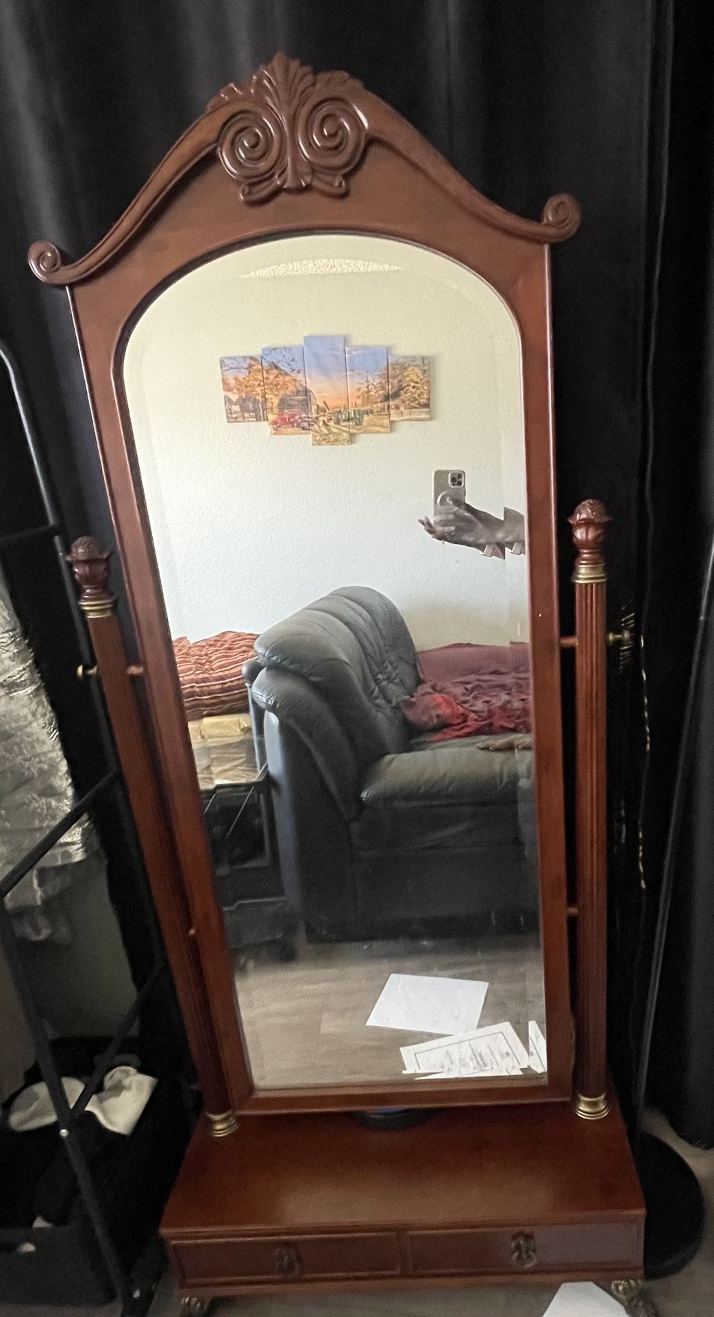 Charming Brown Full-Length Mirror with Storage