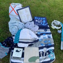 Baby nursery nautical ocean Theme 13 Pieces: Crib Bedding And Decor