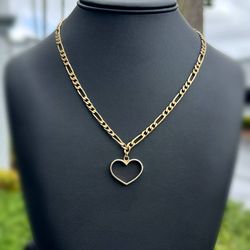14k yellow gold Solid Figaro link chain necklace 18.00” 4.50mm Heart Pendant Charm
