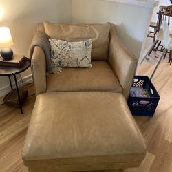 Genuine Leather Chair And Ottoman