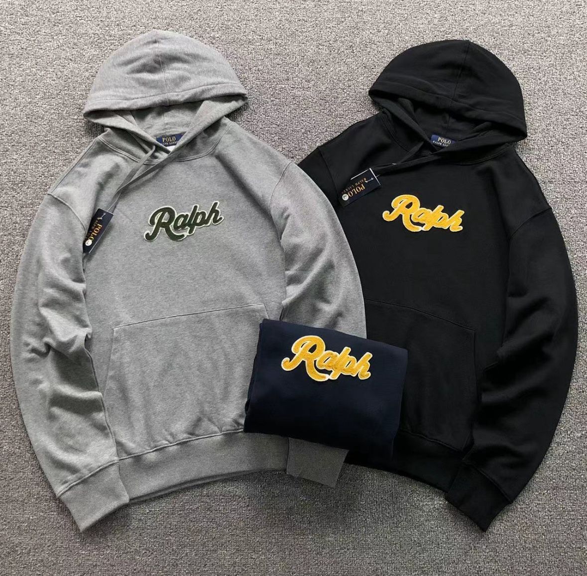 Ralph Lauren Hoodie – Embroidered “Ralph” Logo (Grey, Black, Navy)