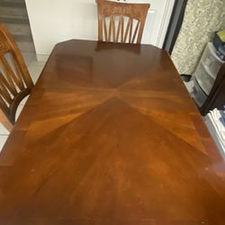 Mahogany Dining Table, Leaf, 4 Chairs
