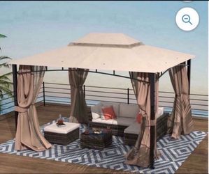 10x12 Heavy Duty Commercial Patio Double Roof Vent Gazebo Canopy with Privacy Curtains,, Mosquito Netting