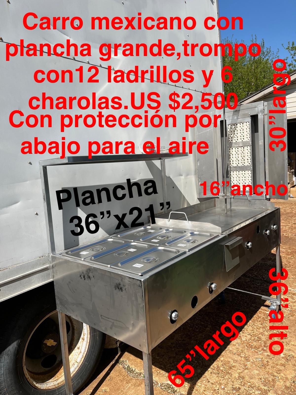 Carro Taquero Con Plancha Grande, 6 Steamers Y Trompo Con 12 Piedras