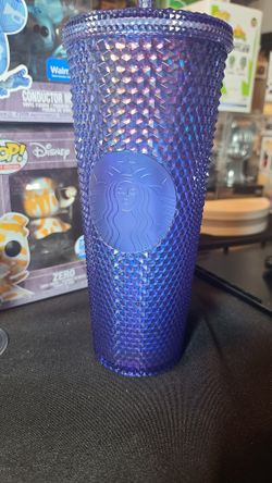 DISNEYLAND GEOMETRIC STARBUCKS TUMBLER WITH STRAW BLUE BLING DIAMOND