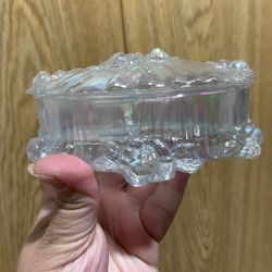 Fenton glass jewelry trinket box, Iridescent glass, vintage 