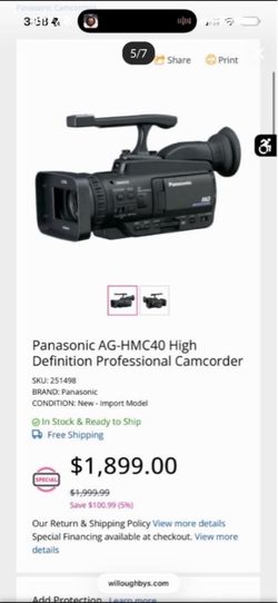 Video Camera (AG-HMC40 3MOS AVCCAM Handheld Camcorder.)