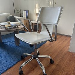 White Leather + Metal Desk Chair