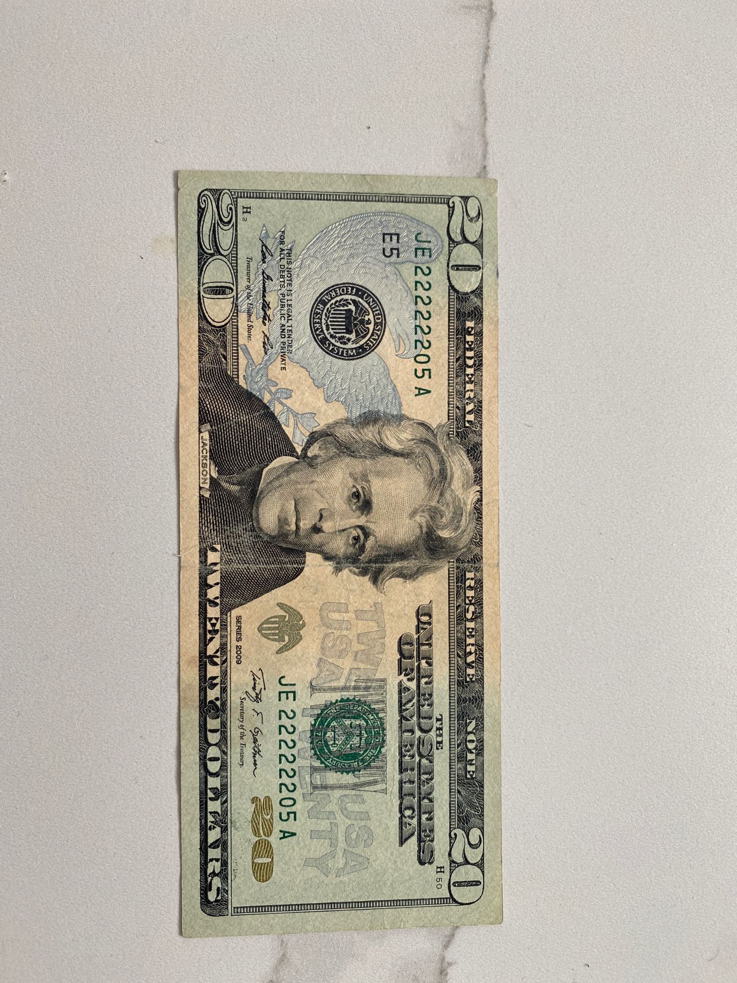 $20 2009 with 6 consecutive numbers -22222205
