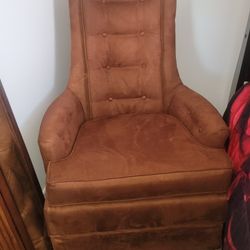 Vintage High Back Tufted Orange Velvet Armchair
