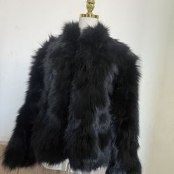 100% FOX FUR BOMBER BLACK (BRAND NEW)