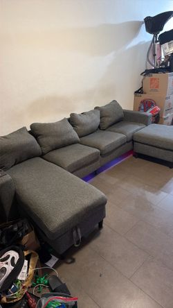 Modern Gray Sectional Couch with Ottoman