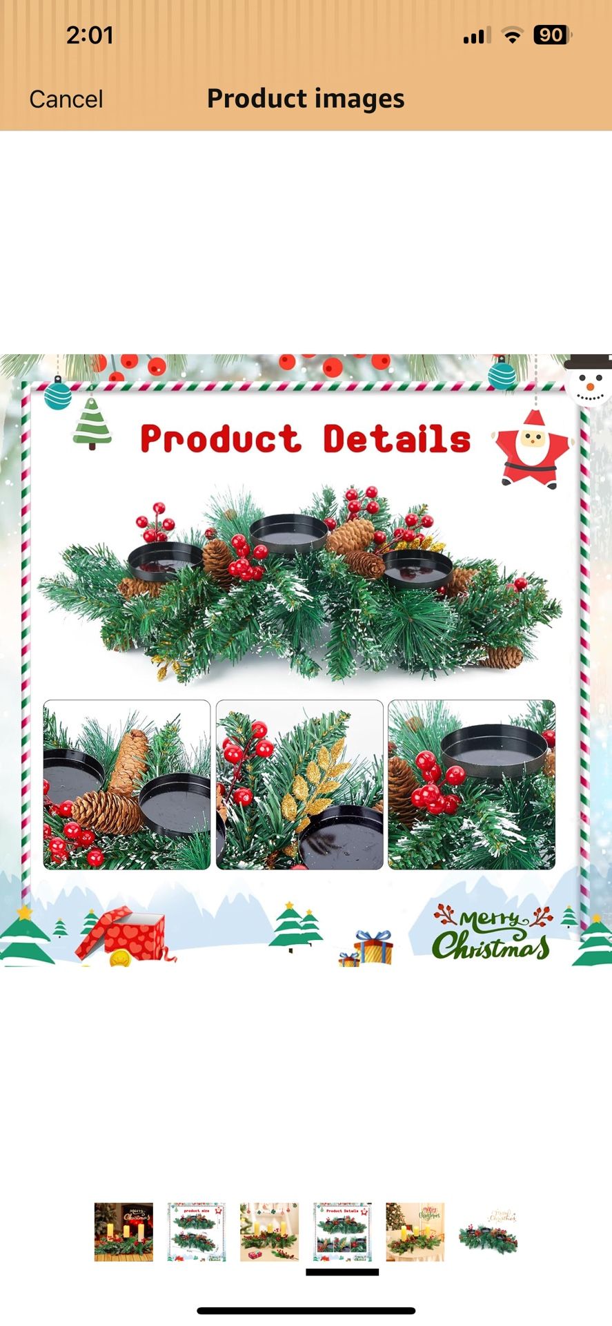 Brightown 20.5“ Iron Christmas Candle Holder, Pine Needles, Red Berries, Gold Balls and Golden Branches Tabletop Decoration with 3 Candle Holders for
