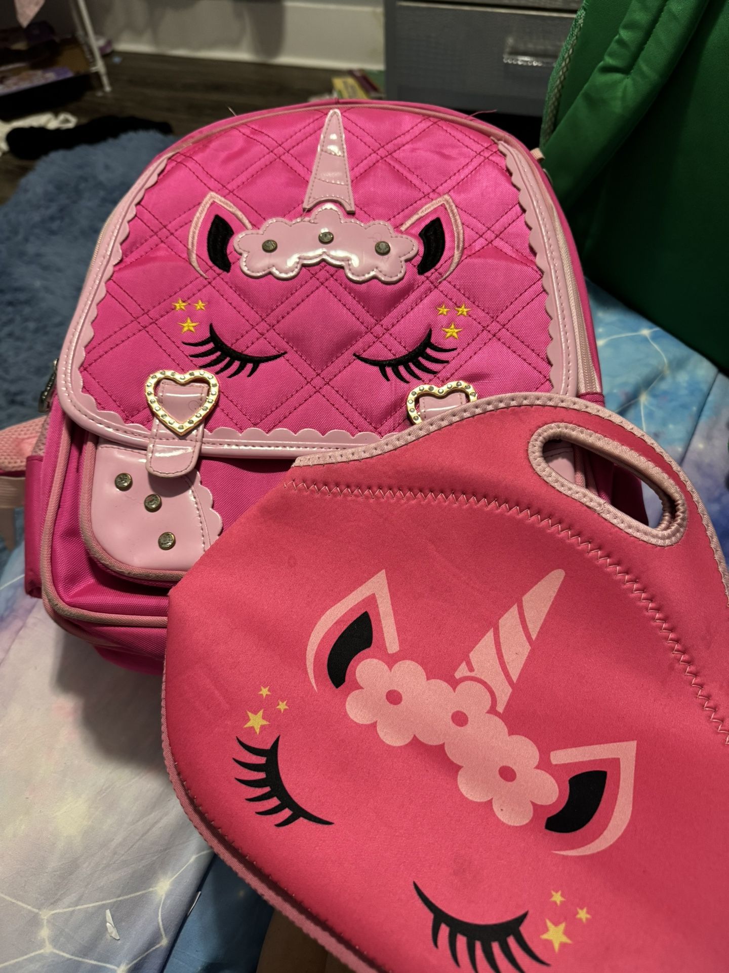Pink Unicorn Book bag With Lunch bag 