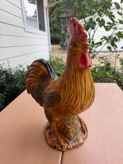 Large Vintage Ceramic Rooster Figurine - Farmhouse Kitchen Decor (14.5” Tall)