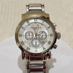 Akribos XXIV Grandiose Chronograph Large Men's Watch Stainless MOP Accent Runs *Please Read Description*