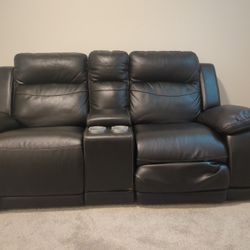 Black Faux Leather Reclining Loveseat Couch 