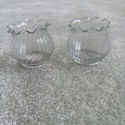 Set Of 2 Clear Scalloped Glass Votive Candle Holders 2.75” Tall With A 2” Diameter