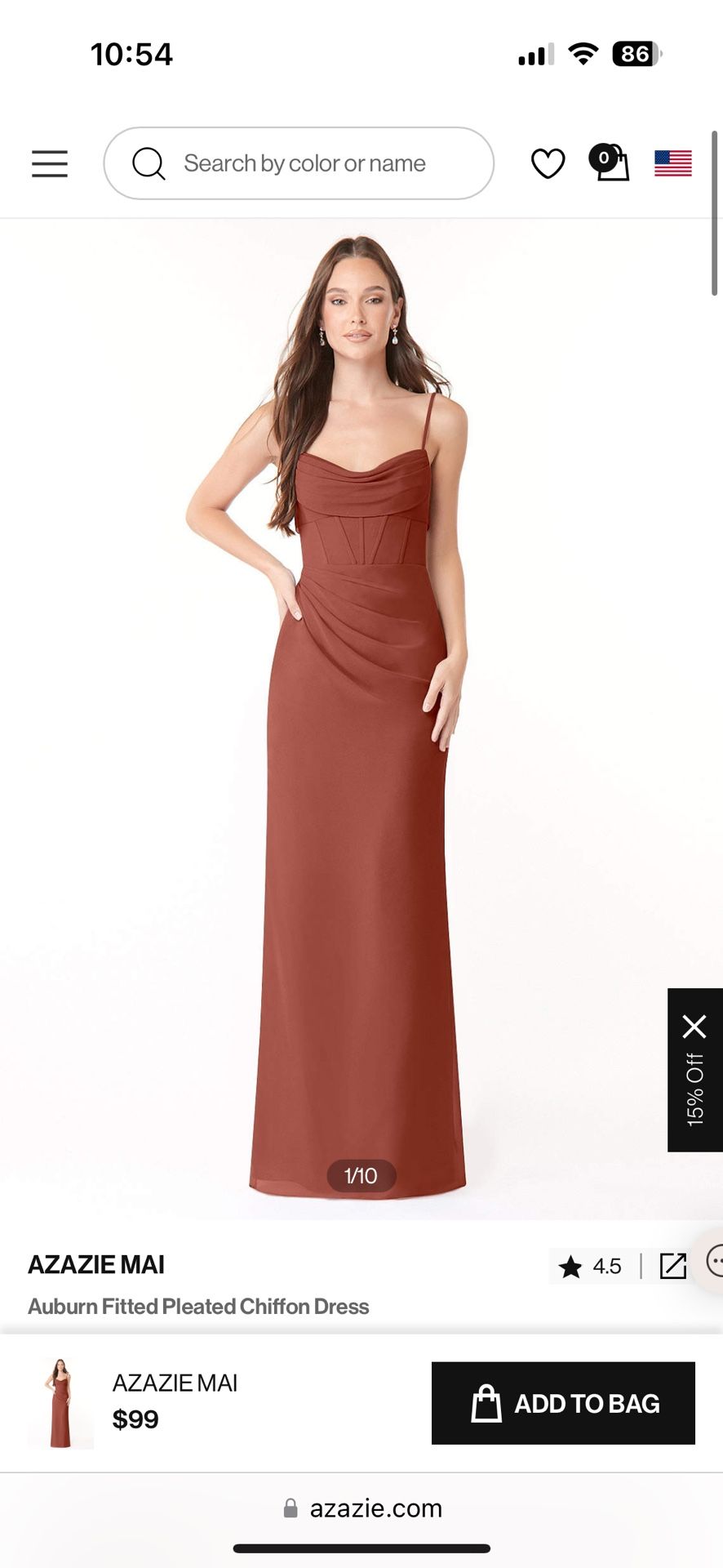Azazie Auburn Fitted Pleated Chiffon Dress