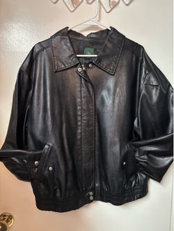 Black faux leather bomber jacket with collar, XXL
