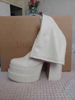 Steve Madden White Platform Block Heel Boots