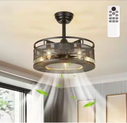 JAZAVA 18 in. Indoor Black 100-240-Volt Low Profile Cage Ceiling Fan with Light