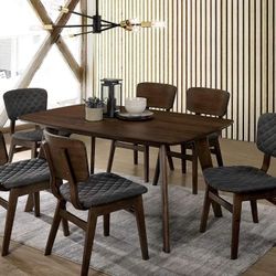 MID CENTURY MODERN WALNUT FINISH 7 PIECE TABLE SET -