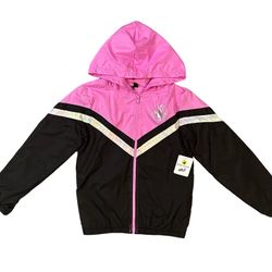 NWT Body Glove Jacket Girls Size 12 Pink Black Hooded Windbreaker Full Zip Lined